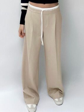 Zara Beige Wide-Leg Drawstring Pants